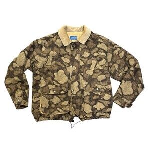 PENDLETON VTG Mens L  100% Wool Camo Field Jacket Game Pouch Snap Outdoors Man